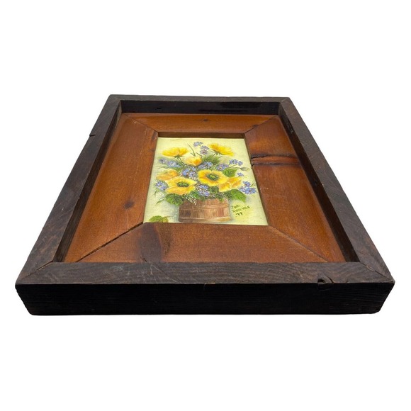 Country Flowers Original Art Painting Handmade Wood Frame Floral Vtg 12x10 - Picture 4 of 13